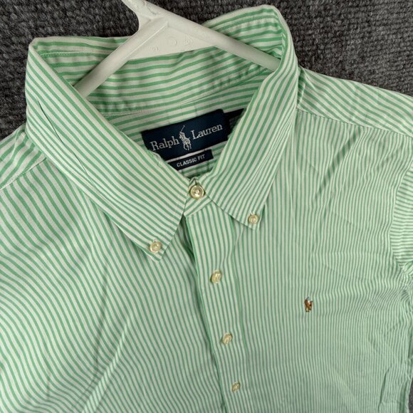 Ralph Lauren Men Button Up Shirt Long Sleeve Green Striped Classic 16.5 34/35 - Picture 7 of 16